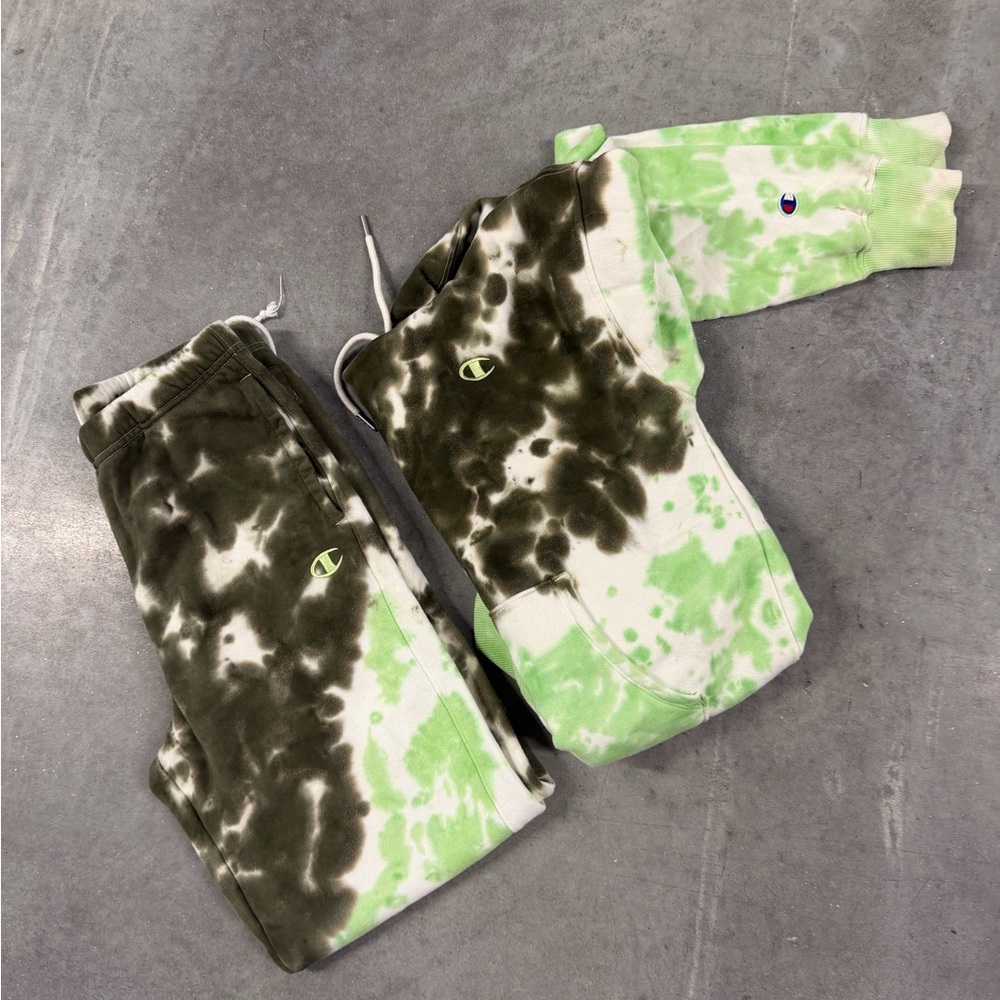 Champion Green and Black Tie-Dye Hoodie Set